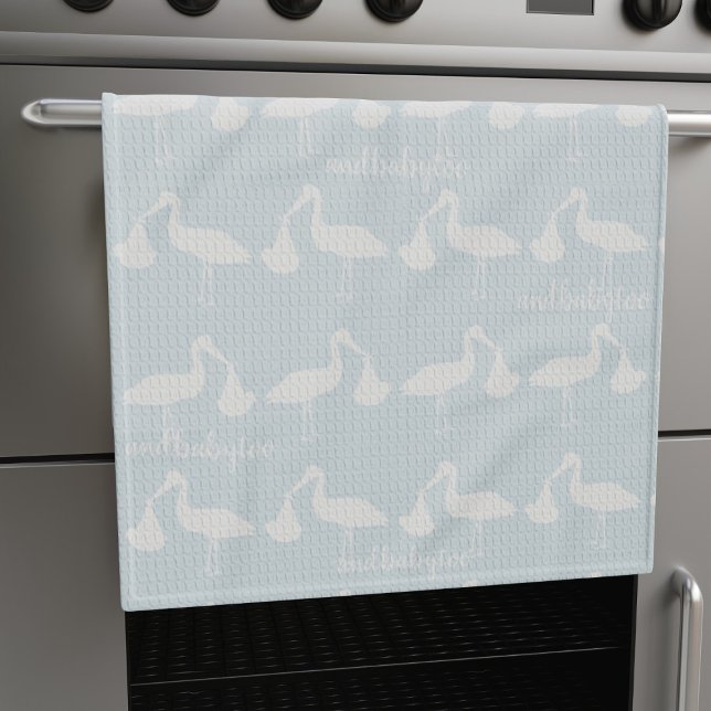 Stork Pattern Personalized Baby Blue Kitchen Towel (Creator Uploaded)