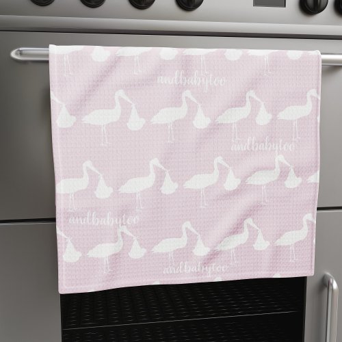 Stork Pattern Pink Kitchen Towel