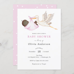 Stork Pink Baby Shower Invitation