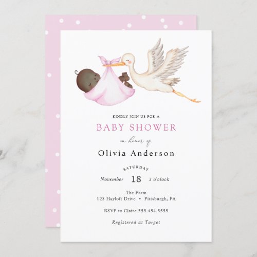 Stork Pink Baby Shower Invitation