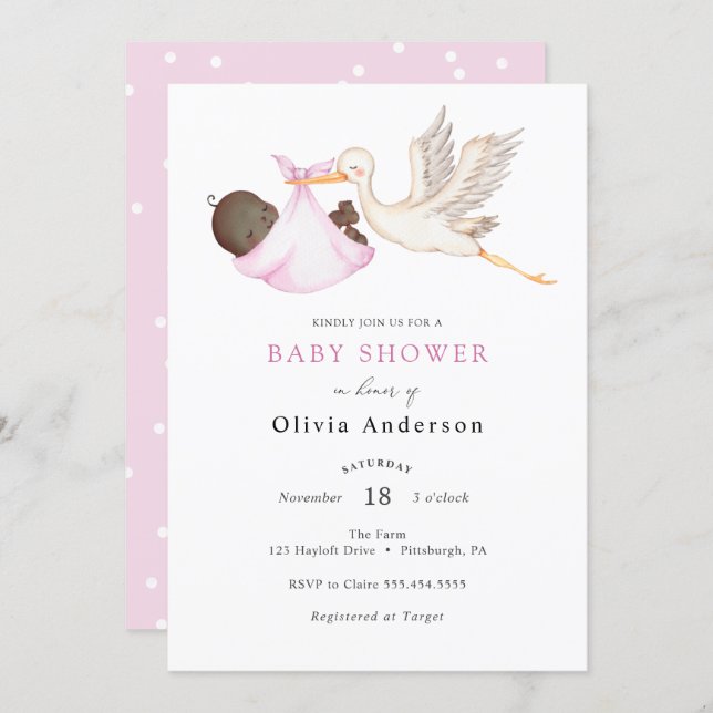 Stork Pink Baby Shower Invitation (Front/Back)