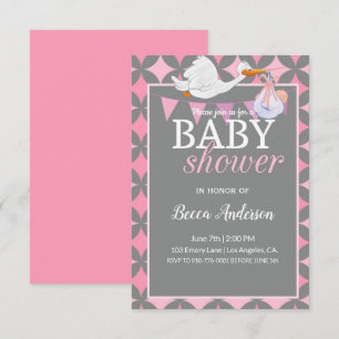 Stork Pink Baby Shower Invitation