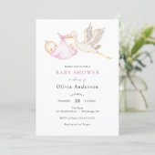 Stork Pink Baby Shower Invitation (Standing Front)