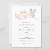 Stork Pink Baby Shower Invitation (Front)