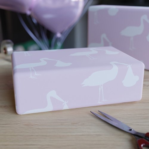 Stork Pink Girl Baby Shower Wrapping Paper