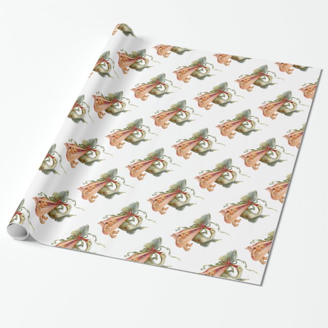 STORK PINK  WHITE BABY GIRL SHOWER WRAPPING PAPER (Unrolled)