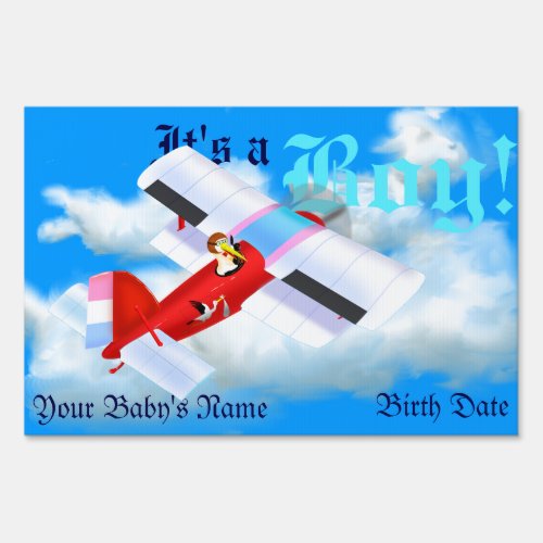 Stork Plane Yard Sign for New Baby Boy