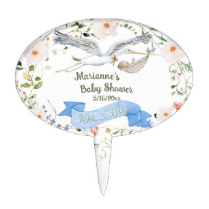 Stork Ribbon and Bow Baby Shower Cake Topper