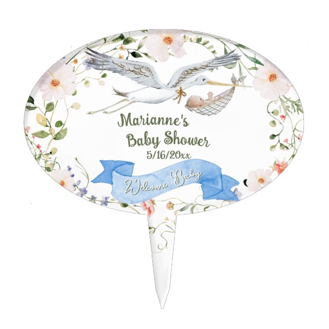 Stork Ribbon and Bow Baby Shower  Cake Topper (Front)