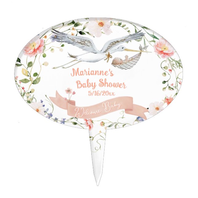 Stork Ribbon and Bow Baby Shower  Cake Topper (Front)