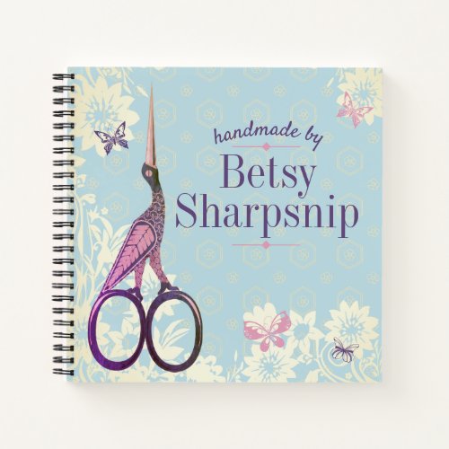 Stork scissors sewing quilter personalized notebook