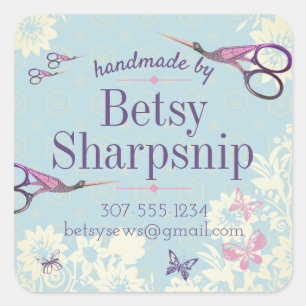 Stork scissors sewing quilter personalized square sticker
