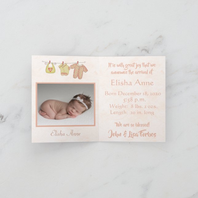 Stork She's Here! Whimsical Peach Baby Announcement (Inside)