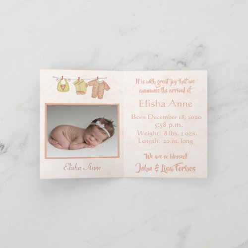 Stork Shes Here Whimsical Peach Baby Announcement