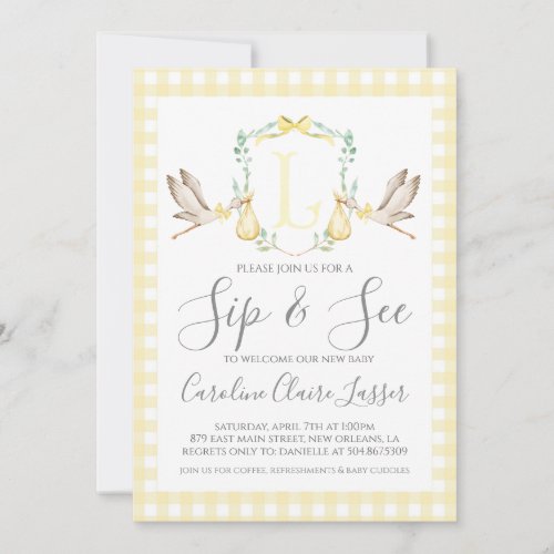 Stork Sip and See Baby Shower Invitation