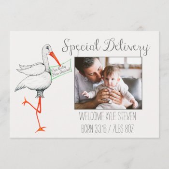 Stork Special Delivery Baby Announcement by TwoBranchingOut at Zazzle