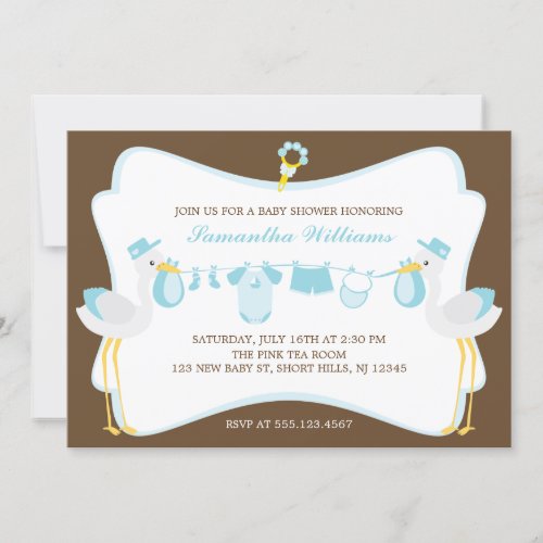 Stork Special Delivery Boy Baby Shower Invitation