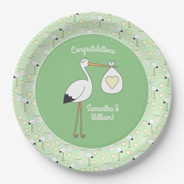 Stork Spring Baby Shower  Paper Plates (Front)