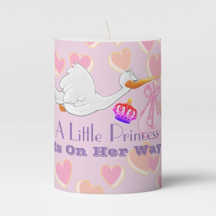 Stork Theme Girl Baby Shower Favor Pillar Candle Zazzle Com