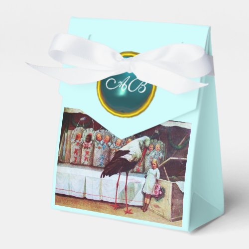 STORK TWIN BABY BOY SHOWER BLUE GEM MONOGRAM FAVOR BOXES