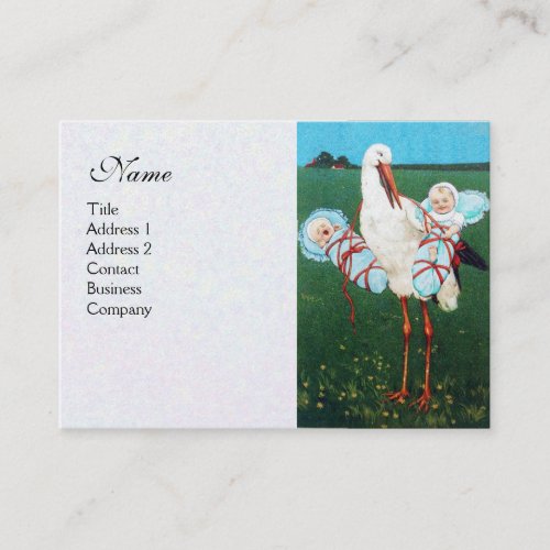 STORK TWIN BABY BOY SHOWER  white pearl paper Business Card