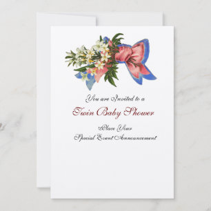 STORK TWIN BABY SHOWER , champagne metallic Invitation