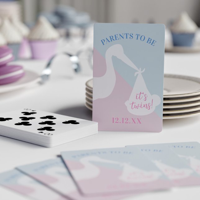 Stork Twin Baby Shower Gender Reveal Playing Cards (Creator Uploaded)