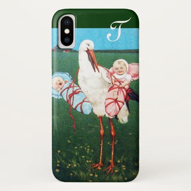 STORK TWIN BABY SHOWER MONOGRAM Case-Mate iPhone CASE (Back)