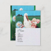 STORK TWIN BABY SHOWER MONOGRAM, white pearl paper Business Card (Front/Back)