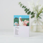 STORK TWIN BABY SHOWER MONOGRAM, white pearl paper Business Card (Standing Front)