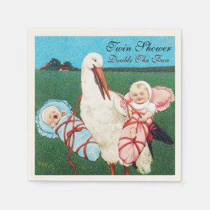 STORK TWIN BABY SHOWER NAPKINS