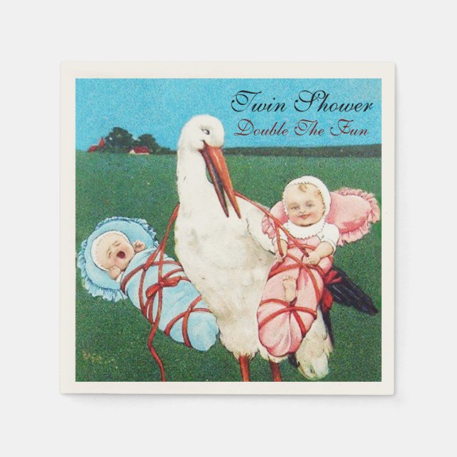 STORK TWIN BABY SHOWER NAPKINS (Front)