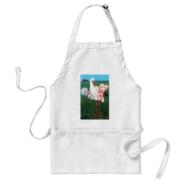 STORK TWIN BABY SHOWER, Pink ,Teal Blue Adult Apron (Front)