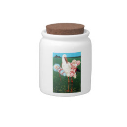 STORK TWIN BABY SHOWER, Pink ,Teal Blue Candy Jar