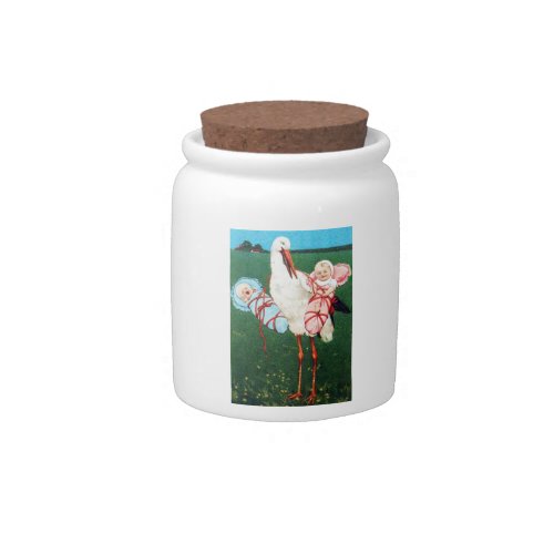 STORK TWIN BABY SHOWER Pink Teal Blue Candy Jar