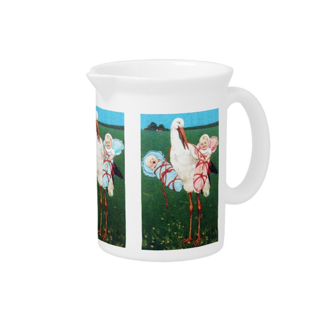 STORK TWIN BABY SHOWER, Pink ,Teal Blue Drink Pitcher (Right)