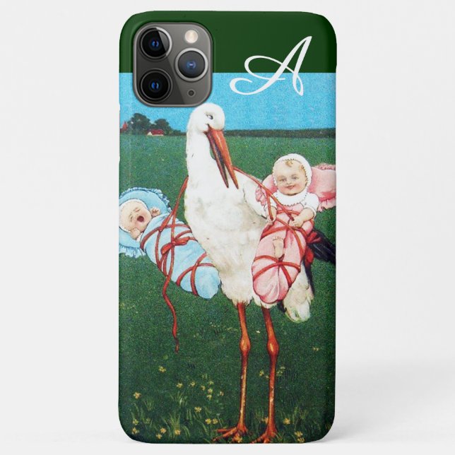 STORK TWIN BABY SHOWER, Pink ,Teal Blue Monogram Case-Mate iPhone Case (Back)