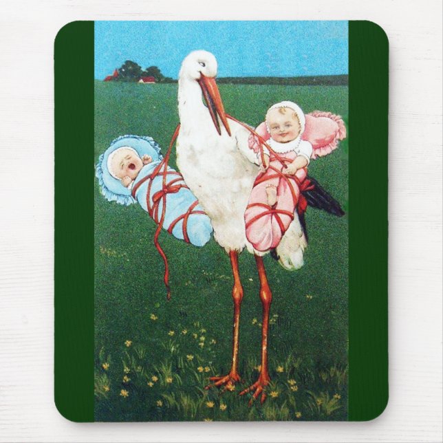 STORK TWIN BABY SHOWER, Pink ,Teal Blue Mouse Pad (Front)