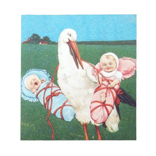STORK TWIN BABY SHOWER Pink Teal Blue Notepad
