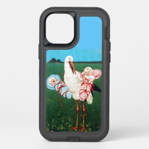 STORK TWIN BABY SHOWER Pink Teal Blue OtterBox Defender iPhone 12 Case