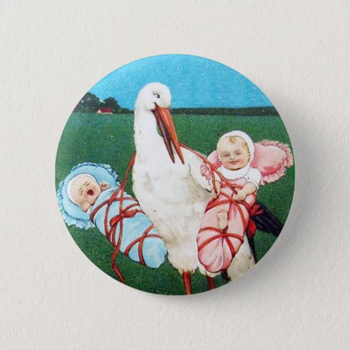 STORK TWIN BABY SHOWER Pink Teal Blue Pinback Button