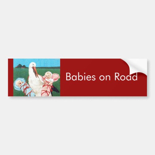 STORK TWIN BABY SHOWER Pink Teal BlueRed Bumper Sticker