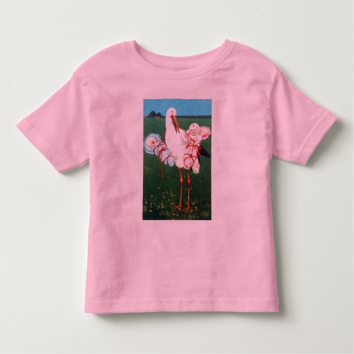STORK TWIN BABY SHOWER Pink Teal Blue Toddler T_shirt
