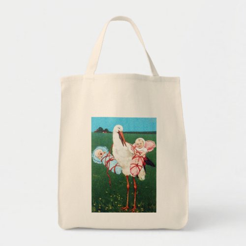 STORK TWIN BABY SHOWER Pink Teal Blue Tote Bag