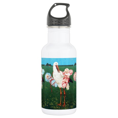 STORK TWIN BABY SHOWER Pink Teal Blue Water Bottle