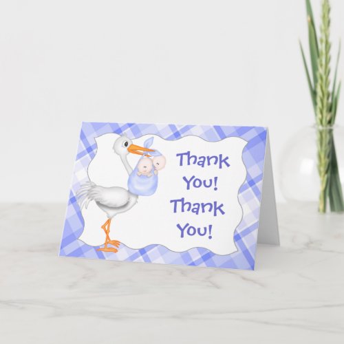 Stork  Twin Boys Blue Thank You Card