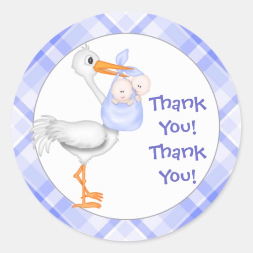 Stork  Twin Boys Thank You Classic Round Sticker