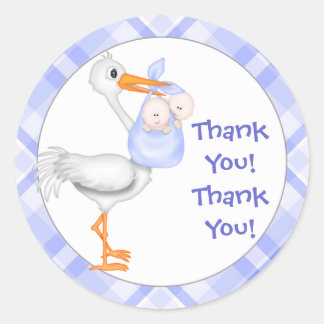 Stork & Twin Boys Thank You Classic Round Sticker