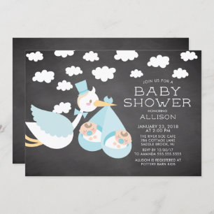 Stork & Twin Boys Twins Baby Shower Invitation