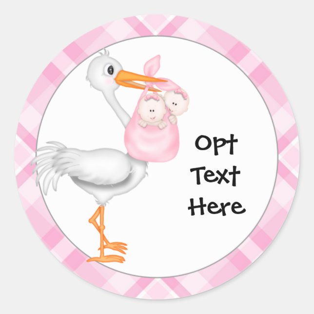 Stork & Twin Girls Stickers (Front)